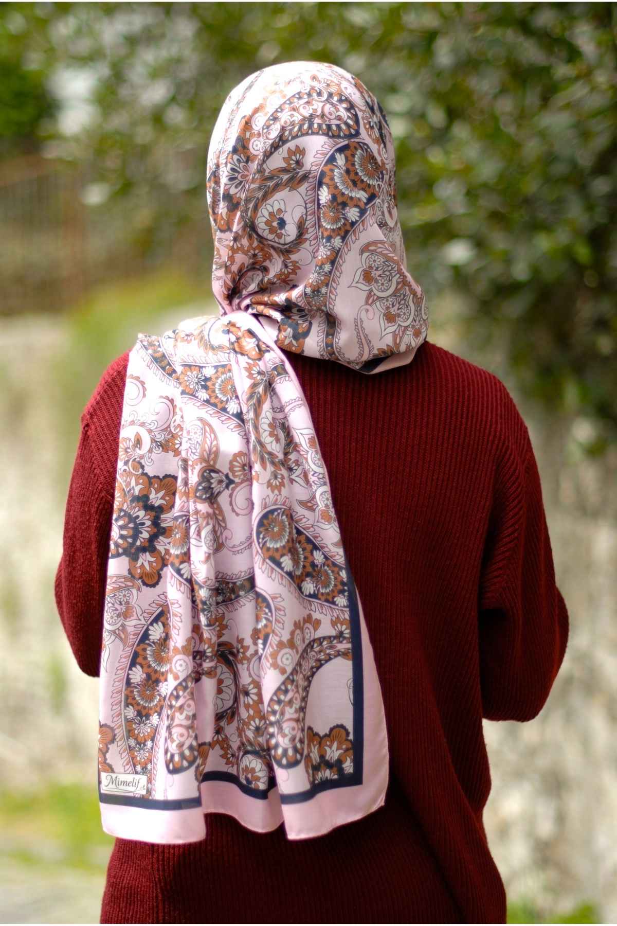 Dilruba Pamuk Vual Desenli Şal Pudra