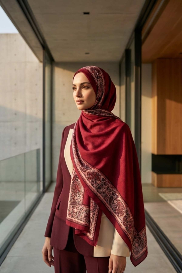 Mimelif Şehnaz İpeksi Desenli Şal Bordo