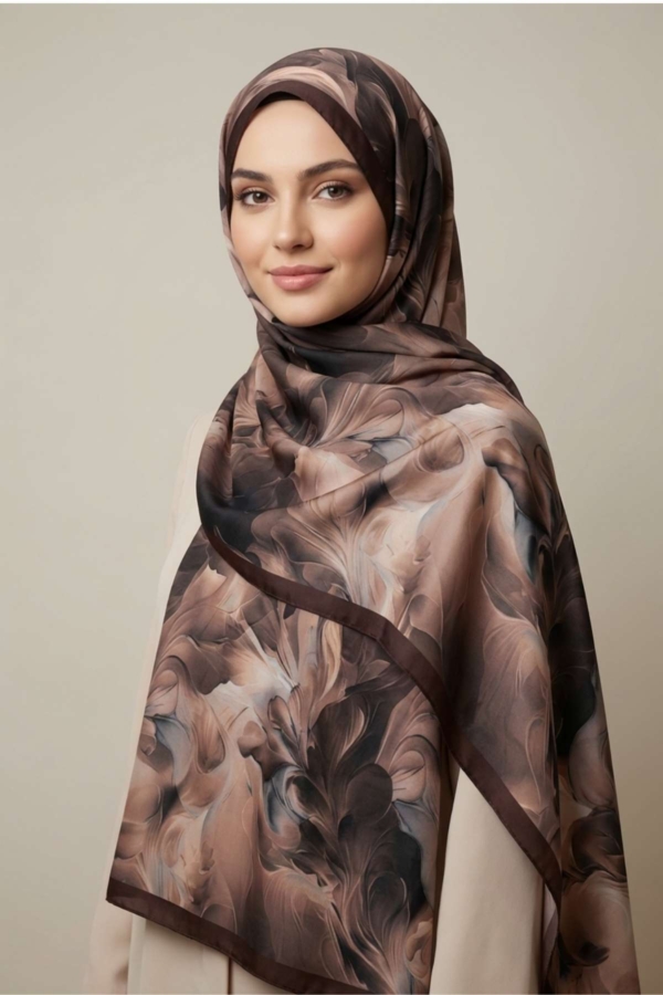 Rami Floral Desenli Şal Kahve