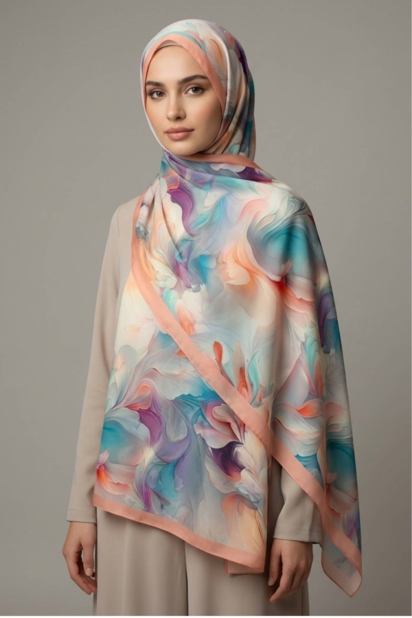 Rami Floral Desenli Şal Pudra