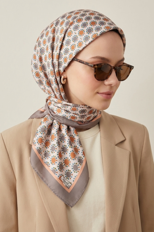 Mimelif Puantiye Desenli Vizon Twill Eşarp
