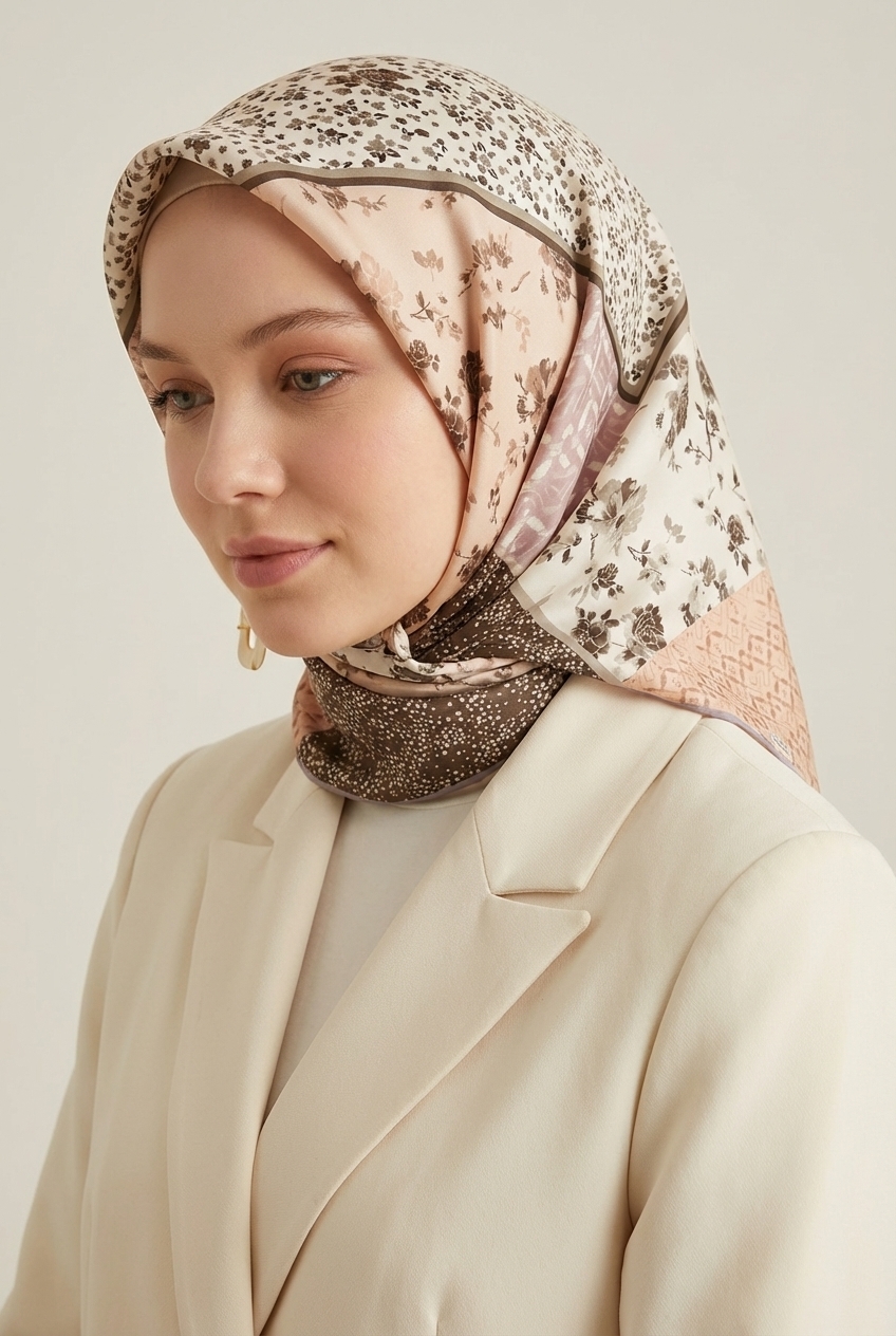 Mimelif Patchwork Desenli Pudra Twill Eşarp