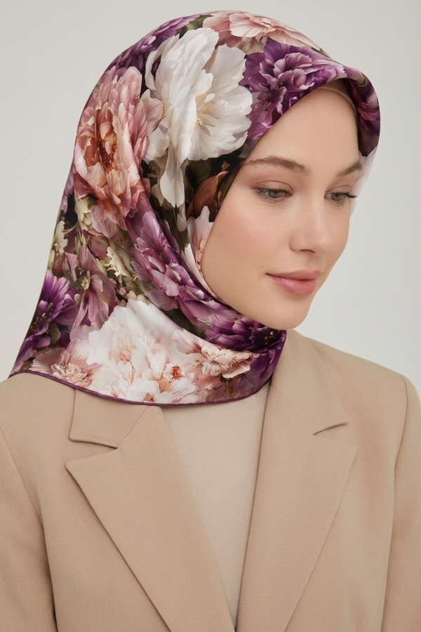 Mimelif Çiçek Desenli Twill Eşarp