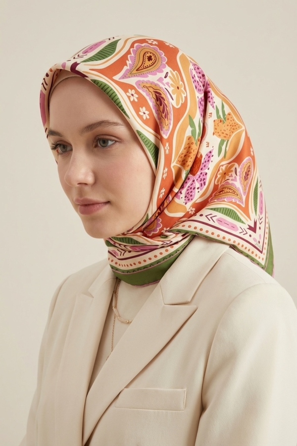 Mimelif Etnik Desenli Twill Eşarp