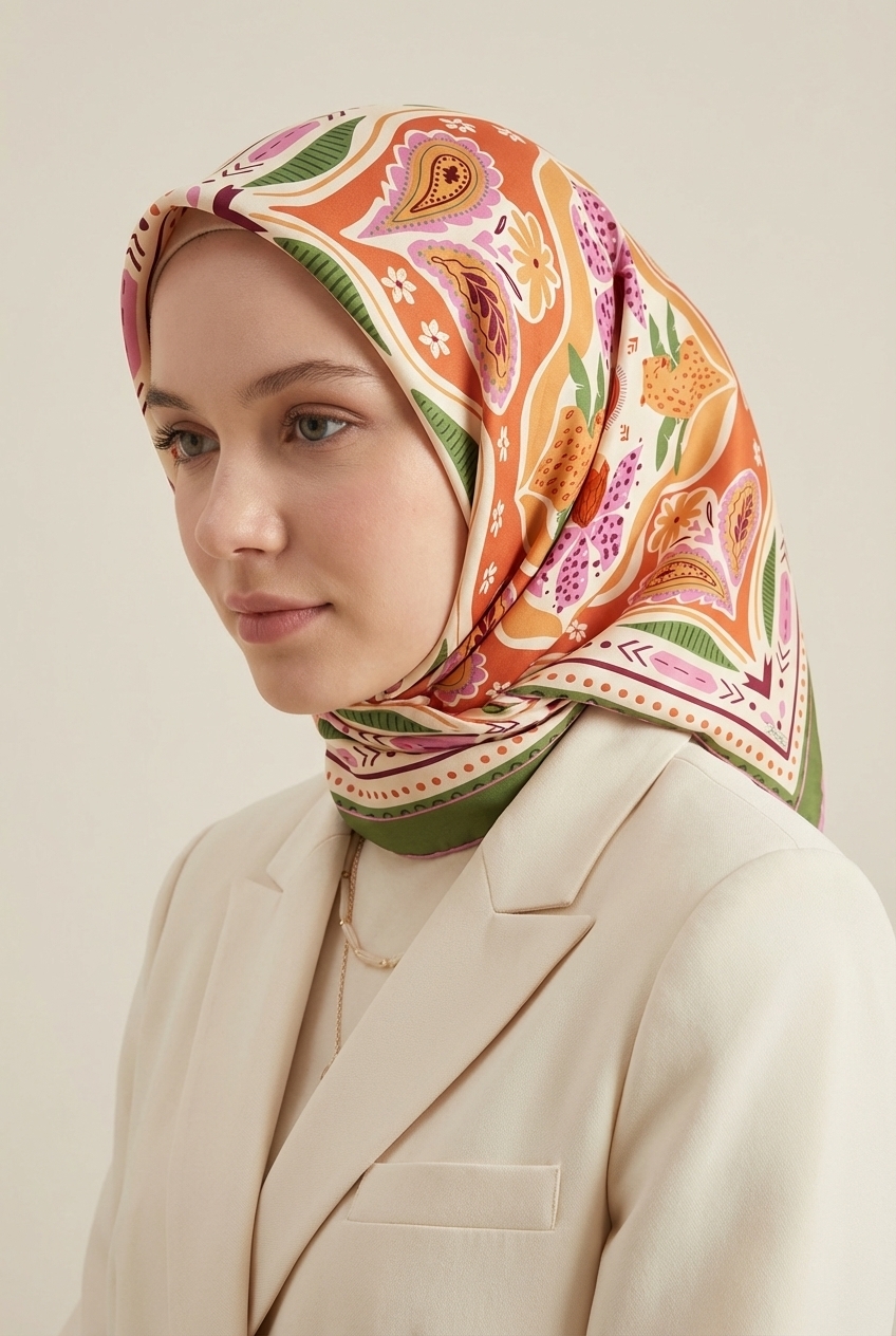 Mimelif Etnik Desenli Twill Eşarp