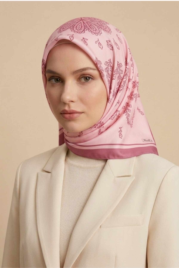 Mimelif Arya Minimal Desenli Twill Eşarp Pembe