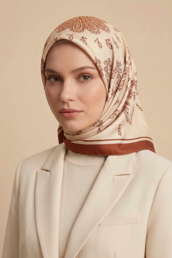 Mimelif Arya Minimal Desenli Twill Eşarp Kiremit