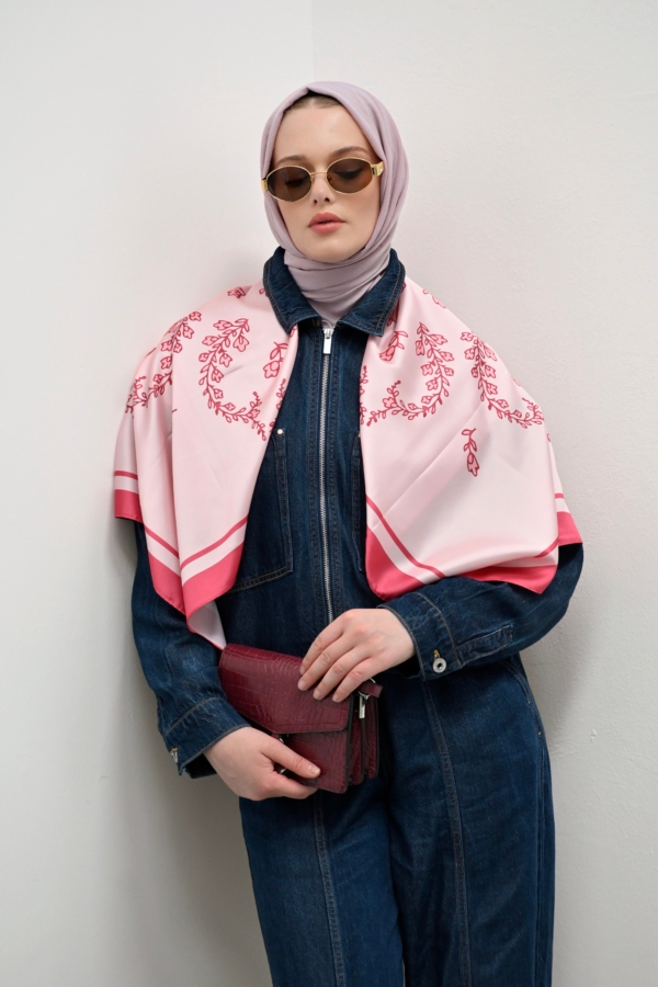 Mimelif Arya Minimal Desenli Twill Eşarp Pembe