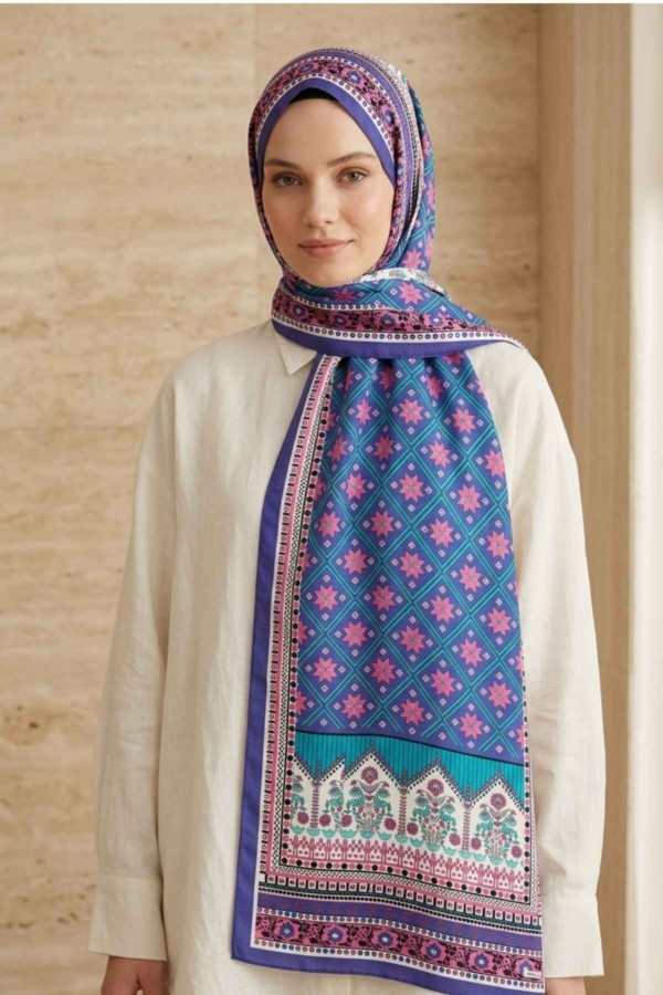 Mimelif İpeksi Mihra Desenli Şal Mor